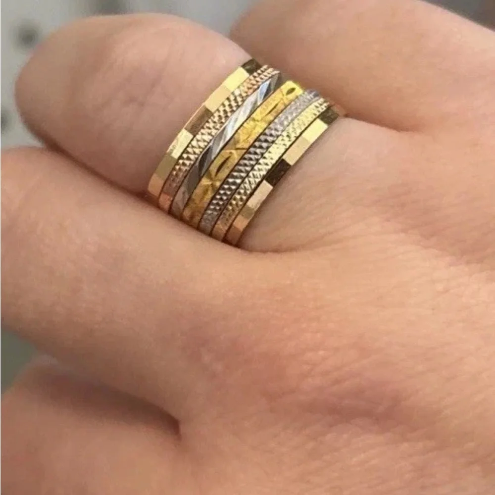 7 Rings Curated Stacking Set - Textured, Minimalist, Modern Rings, GP Sterling - Picture 2 of 7
